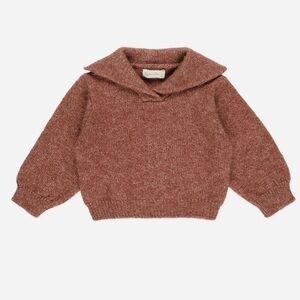 Rilee + Cru Cash Sweater Heathered Brick Pullover Collared Sweater.